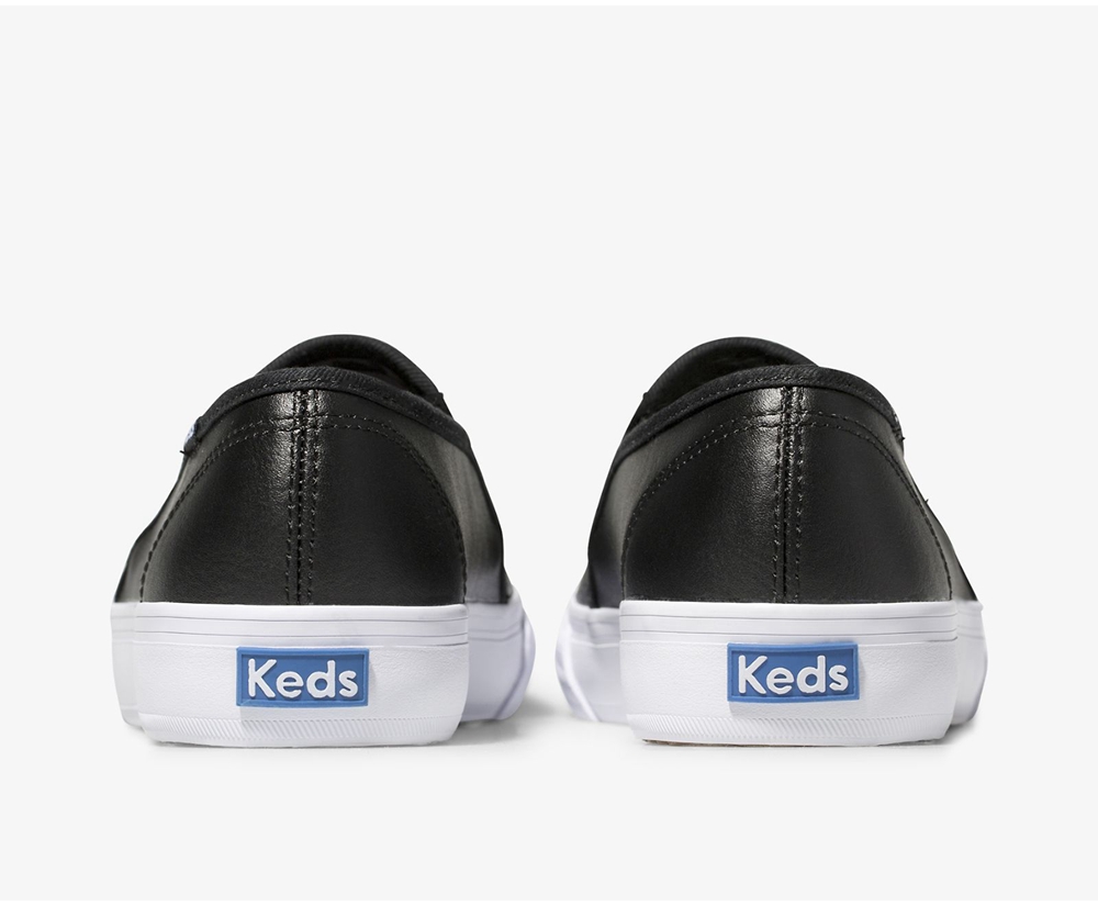 Keds Womens Slip Ons Black - Double Decker Perf Leather - 948DAWVMQ